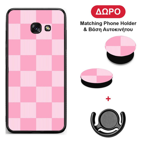 Pink and White Striped Checks - Samsung Galaxy A5 2017 θήκη + Δώρο Phone Holder & Βάση Αυτοκινήτου