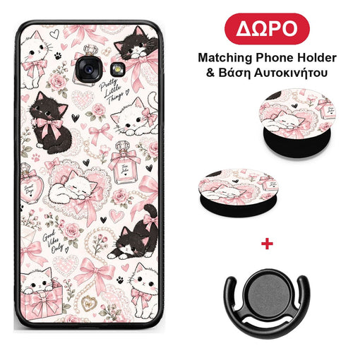 Pink Bows and Kittens Collage - Samsung Galaxy A5 2017 θήκη + Δώρο Phone Holder & Βάση Αυτοκινήτου