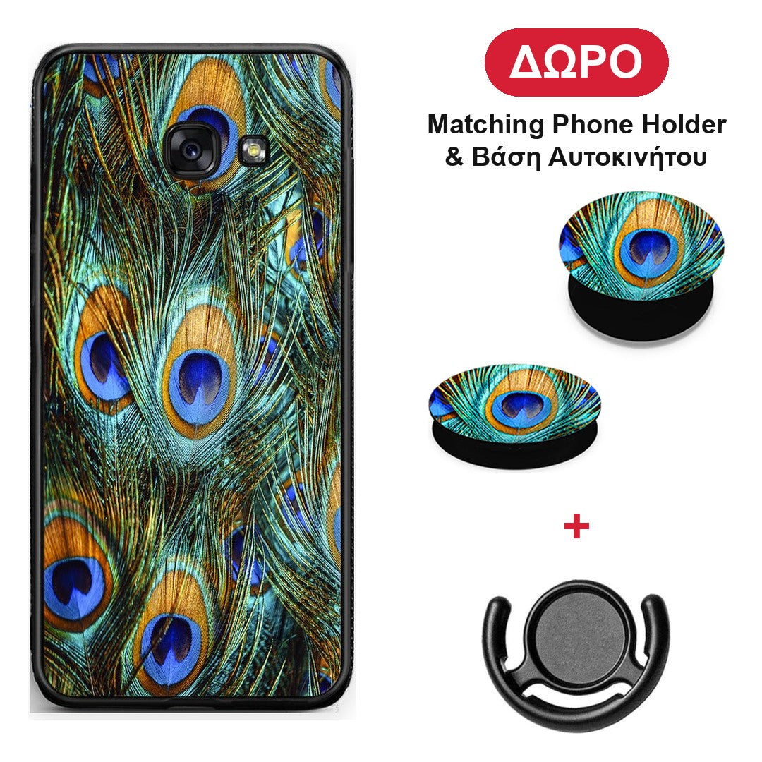 Real Peacock Feathers - Samsung Galaxy A5 2017 θήκη + Δώρο Phone Holder & Βάση Αυτοκινήτου