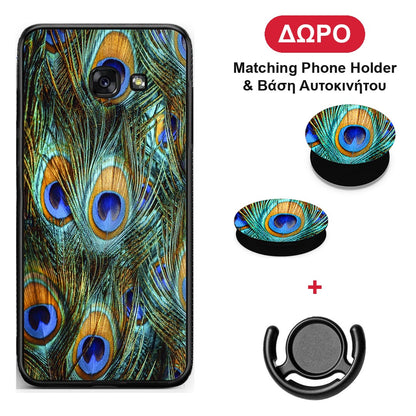 Real Peacock Feathers - Samsung Galaxy A5 2017 θήκη + Δώρο Phone Holder & Βάση Αυτοκινήτου
