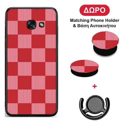 Red and Pink Striped Checks - Samsung Galaxy A5 2017 θήκη + Δώρο Phone Holder & Βάση Αυτοκινήτου