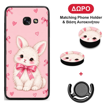 White Bunny and Pink Bows - Samsung Galaxy A5 2017 θήκη + Δώρο Phone Holder & Βάση Αυτοκινήτου