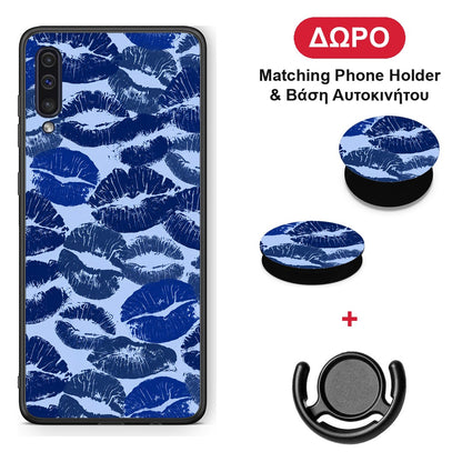 Blue Lipstick Kisses - Samsung Galaxy A50 / A30s θήκη + Δώρο Phone Holder & Βάση Αυτοκινήτου