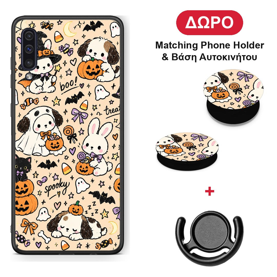 Halloween Puppies and Friends on Cream - Samsung Galaxy A50 / A30s θήκη + Δώρο Phone Holder & Βάση Αυτοκινήτου