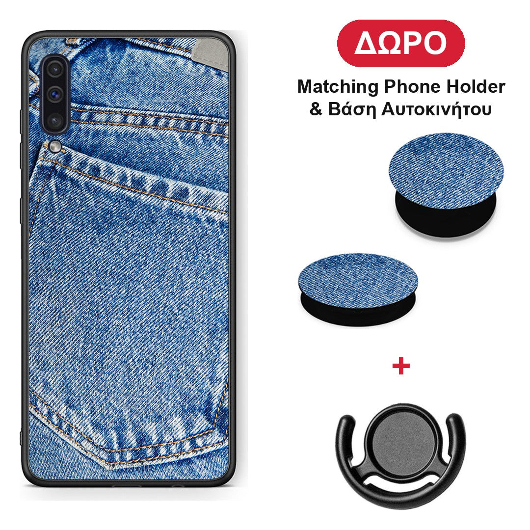 Jeans Pocket - Samsung Galaxy A50 / A30s θήκη + Δώρο Phone Holder & Βάση Αυτοκινήτου