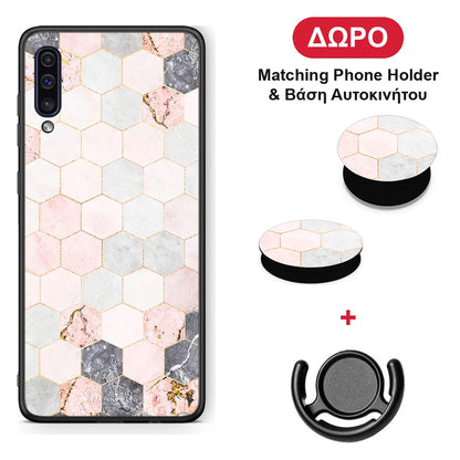 Marble Hexagon Pink - Samsung Galaxy A50 / A30s θήκη + Δώρο Phone Holder & Βάση Αυτοκινήτου