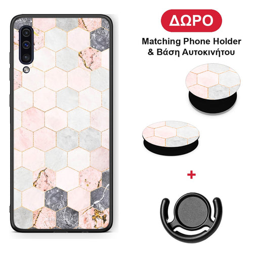 Marble Hexagon Pink - Samsung Galaxy A50 / A30s θήκη + Δώρο Phone Holder & Βάση Αυτοκινήτου
