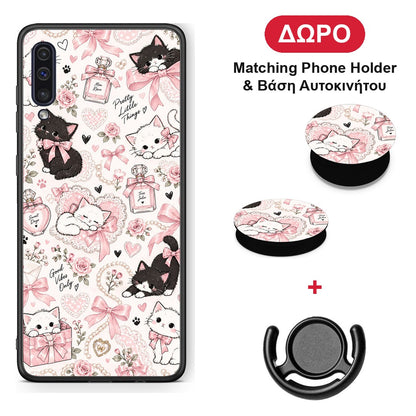 Pink Bows and Kittens Collage - Samsung Galaxy A50 / A30s θήκη + Δώρο Phone Holder & Βάση Αυτοκινήτου