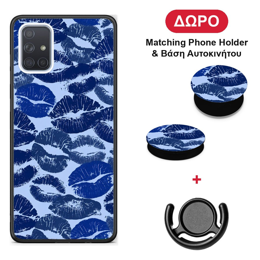 Blue Lipstick Kisses - Samsung Galaxy A51 θήκη + Δώρο Phone Holder & Βάση Αυτοκινήτου