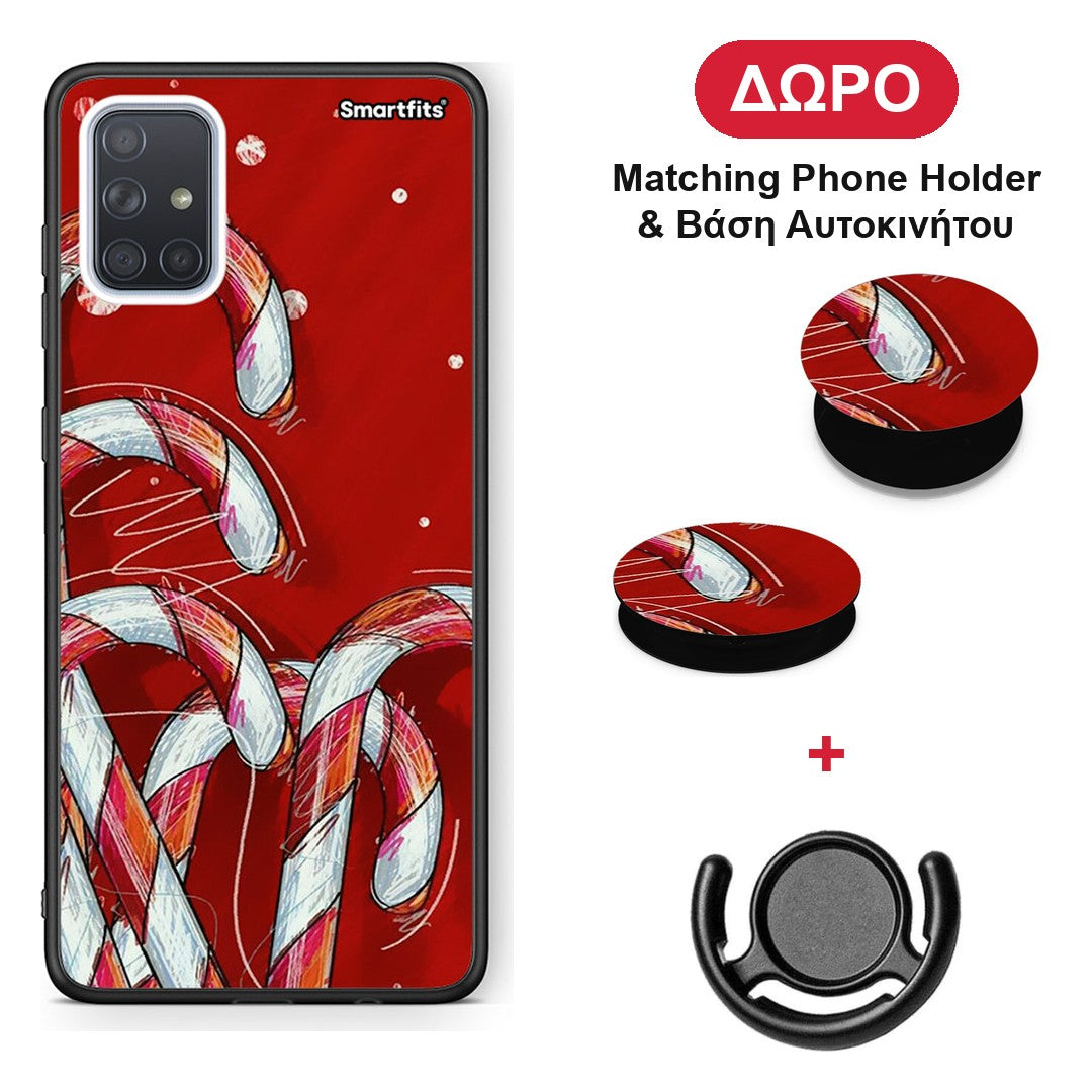 Candy Cane - Samsung Galaxy A51 θήκη + Δώρο Phone Holder & Βάση Αυτοκινήτου