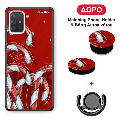 Candy Cane - Samsung Galaxy A51 θήκη + Δώρο Phone Holder & Βάση Αυτοκινήτου