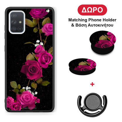 Flower Red Roses - Samsung Galaxy A51 θήκη + Δώρο Phone Holder & Βάση Αυτοκινήτου