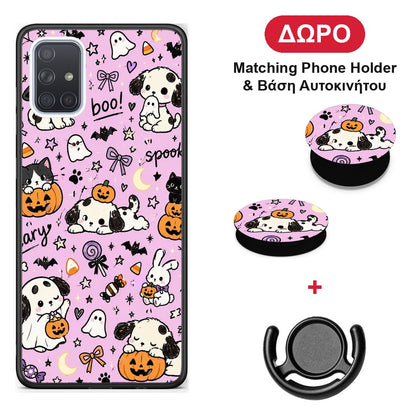Halloween Puppies and Friends on Lilac - Samsung Galaxy A51 θήκη + Δώρο Phone Holder & Βάση Αυτοκινήτου