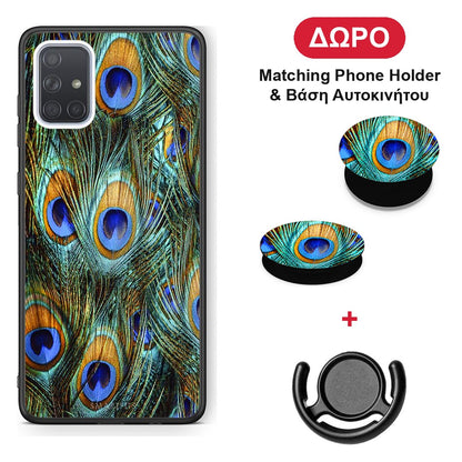 Real Peacock Feathers - Samsung Galaxy A51 θήκη + Δώρο Phone Holder & Βάση Αυτοκινήτου