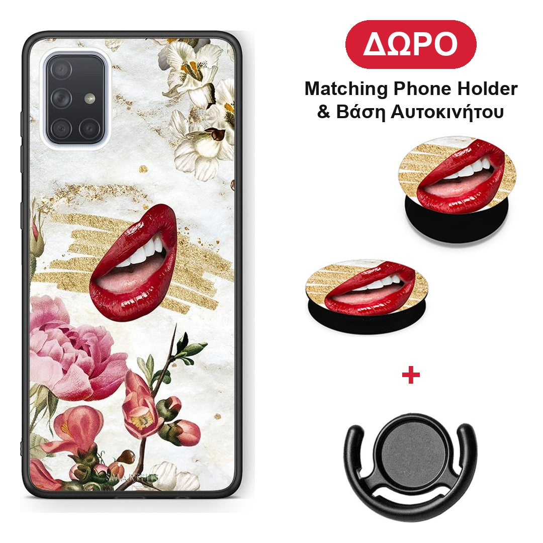 Red Lips - Samsung Galaxy A51 θήκη + Δώρο Phone Holder & Βάση Αυτοκινήτου
