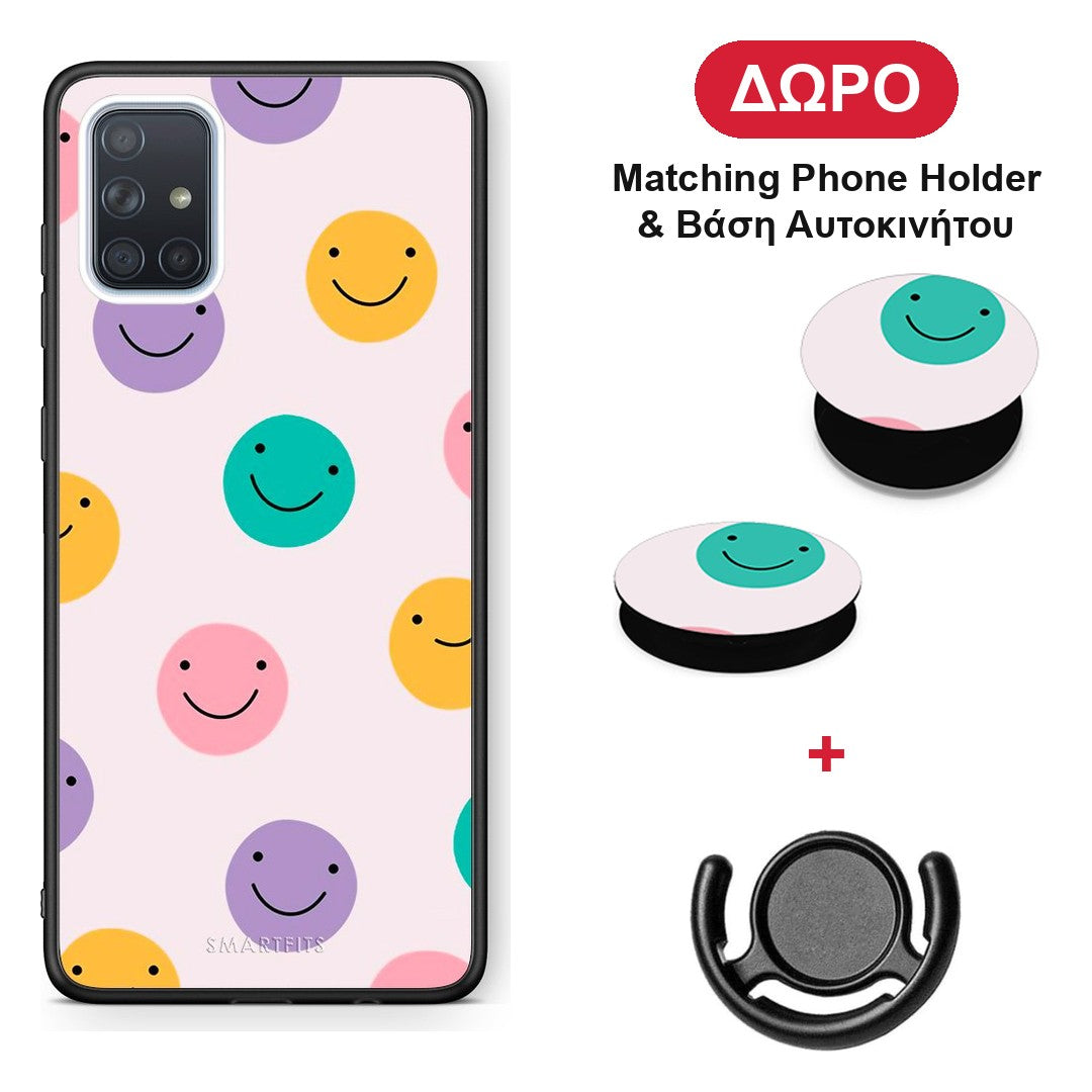 Smiley Faces - Samsung Galaxy A51 θήκη + Δώρο Phone Holder & Βάση Αυτοκινήτου