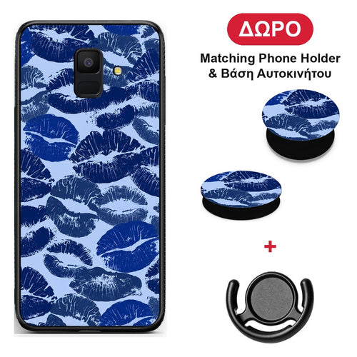 Blue Lipstick Kisses - Samsung Galaxy A6 2018 θήκη + Δώρο Phone Holder & Βάση Αυτοκινήτου