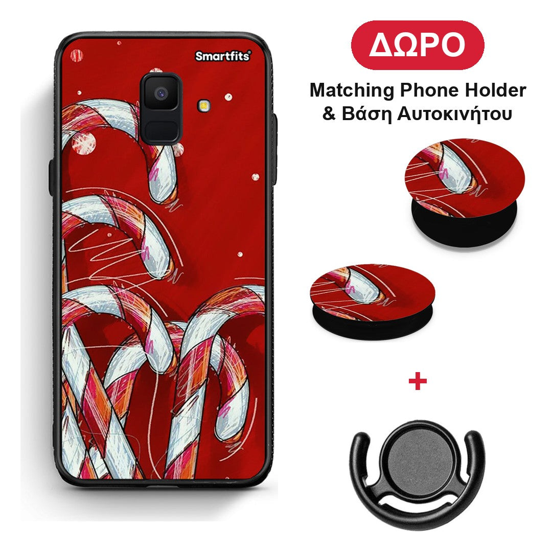 Candy Cane - Samsung Galaxy A6 2018 θήκη + Δώρο Phone Holder & Βάση Αυτοκινήτου