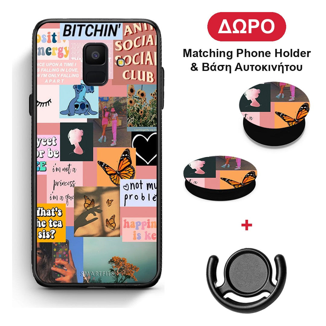 Collage Bitchin - Samsung Galaxy A6 2018 θήκη + Δώρο Phone Holder & Βάση Αυτοκινήτου