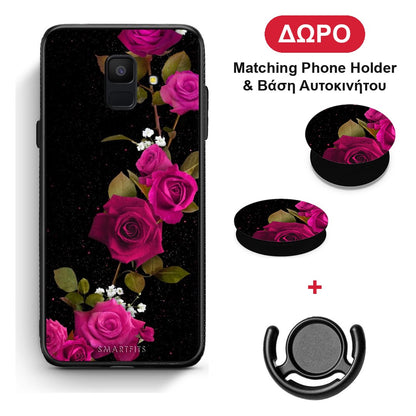Flower Red Roses - Samsung Galaxy A6 2018 θήκη + Δώρο Phone Holder & Βάση Αυτοκινήτου