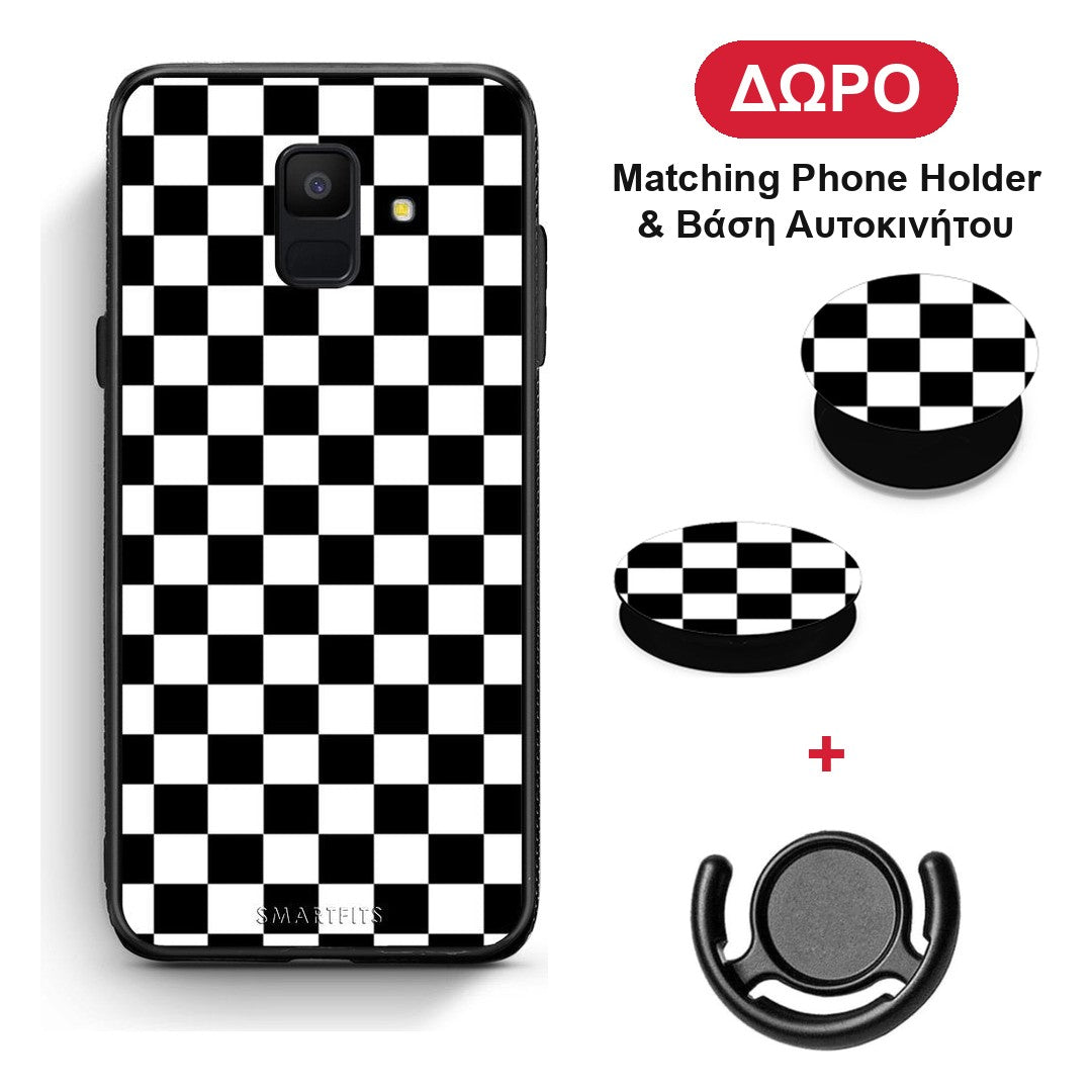 Geometric Squares - Samsung Galaxy A6 2018 θήκη + Δώρο Phone Holder & Βάση Αυτοκινήτου