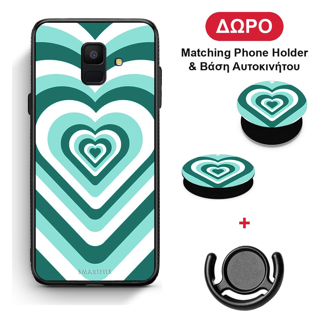 Green Hearts - Samsung Galaxy A6 2018 θήκη + Δώρο Phone Holder & Βάση Αυτοκινήτου