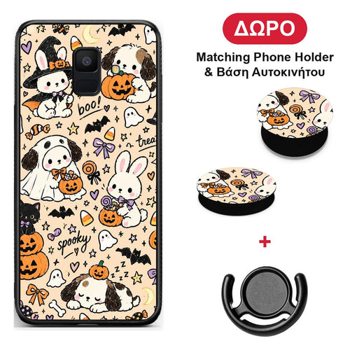 Halloween Puppies and Friends on Cream - Samsung Galaxy A6 2018 θήκη + Δώρο Phone Holder & Βάση Αυτοκινήτου