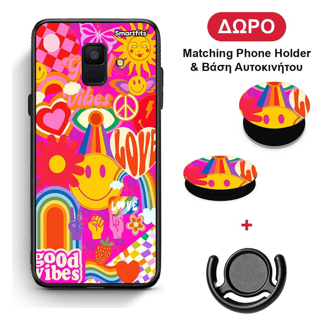 Hippie Love - Samsung Galaxy A6 2018 θήκη + Δώρο Phone Holder & Βάση Αυτοκινήτου