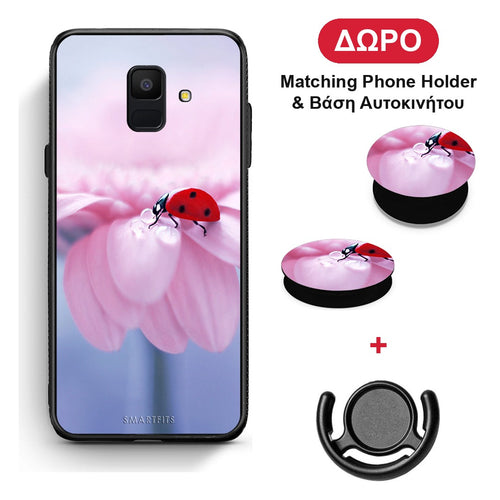 Ladybug Flower - Samsung Galaxy A6 2018 θήκη + Δώρο Phone Holder & Βάση Αυτοκινήτου