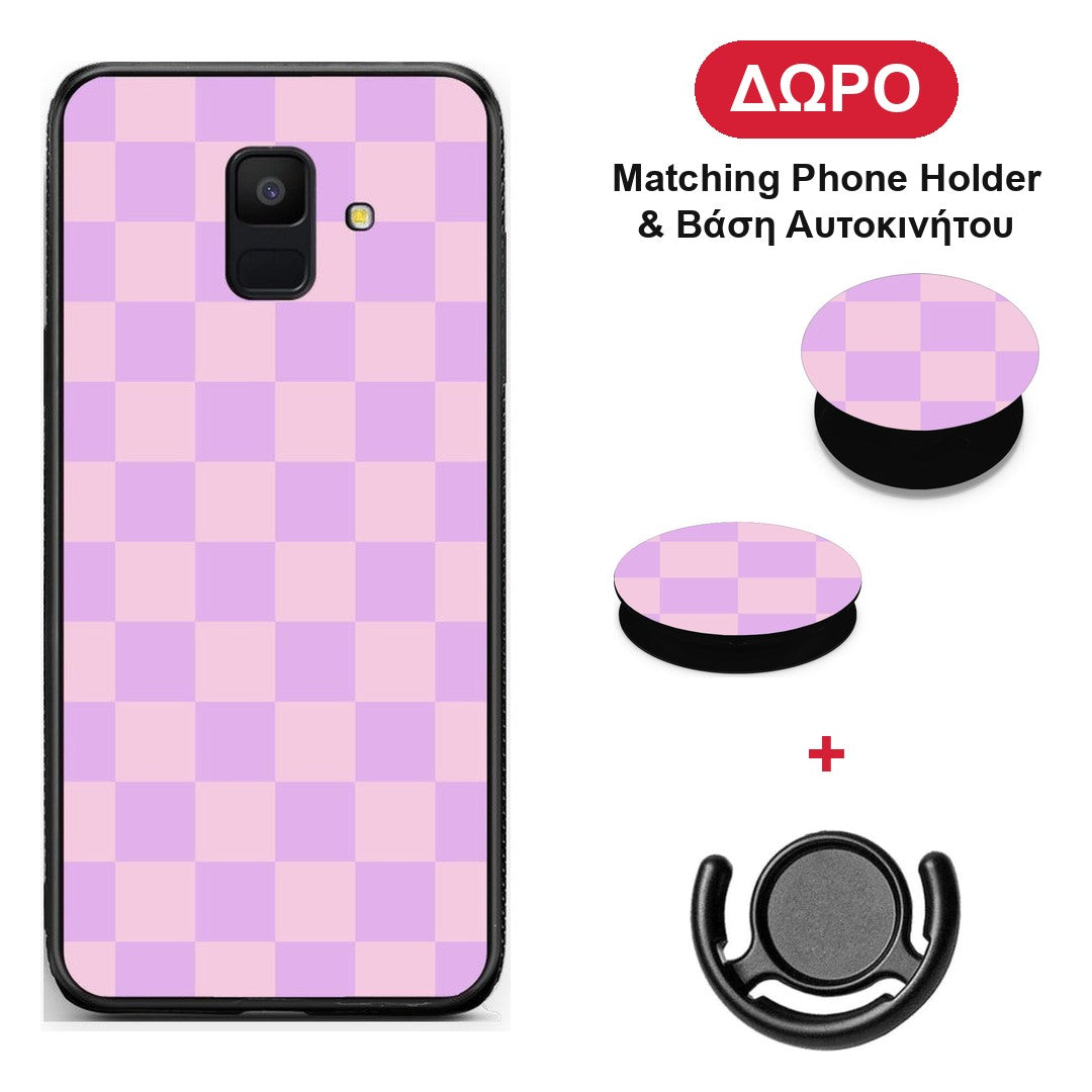 Lavender and Pink Checkerboard - Samsung Galaxy A6 2018 θήκη + Δώρο Phone Holder & Βάση Αυτοκινήτου