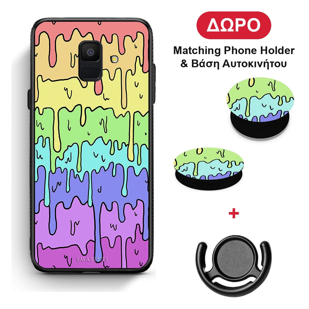Melting Rainbow - Samsung Galaxy A6 2018 θήκη + Δώρο Phone Holder & Βάση Αυτοκινήτου