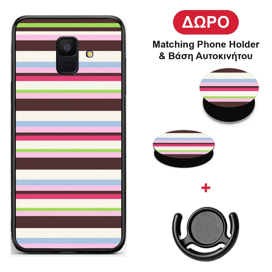Multicolour Horizontal Stripes - Samsung Galaxy A6 2018 θήκη + Δώρο Phone Holder & Βάση Αυτοκινήτου
