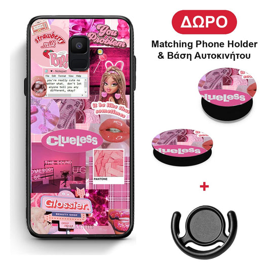 Pink Love - Samsung Galaxy A6 2018 θήκη + Δώρο Phone Holder & Βάση Αυτοκινήτου