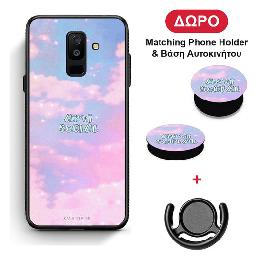 Anti Social - Samsung Galaxy A6+ 2018 θήκη + Δώρο Phone Holder & Βάση Αυτοκινήτου