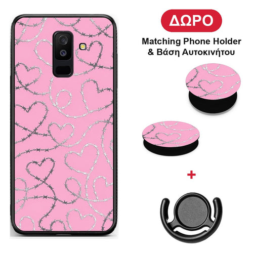Barbed Wire Hearts on Pink - Samsung Galaxy A6+ 2018 θήκη + Δώρο Phone Holder & Βάση Αυτοκινήτου