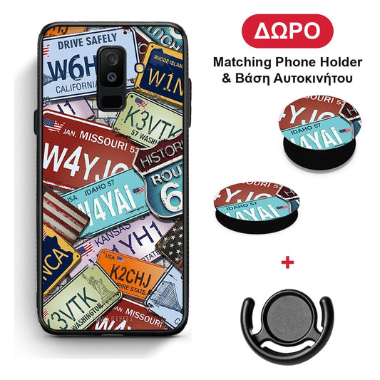 Car Plates - Samsung Galaxy A6+ 2018 θήκη + Δώρο Phone Holder & Βάση Αυτοκινήτου