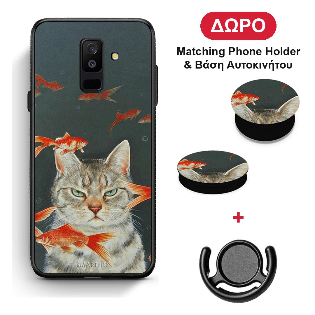 Cat Goldfish - Samsung Galaxy A6+ 2018 θήκη + Δώρο Phone Holder & Βάση Αυτοκινήτου