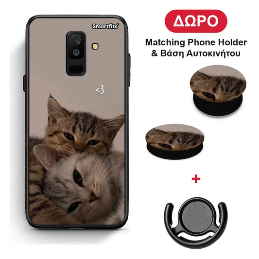 Cats In Love - Samsung Galaxy A6+ 2018 θήκη + Δώρο Phone Holder & Βάση Αυτοκινήτου