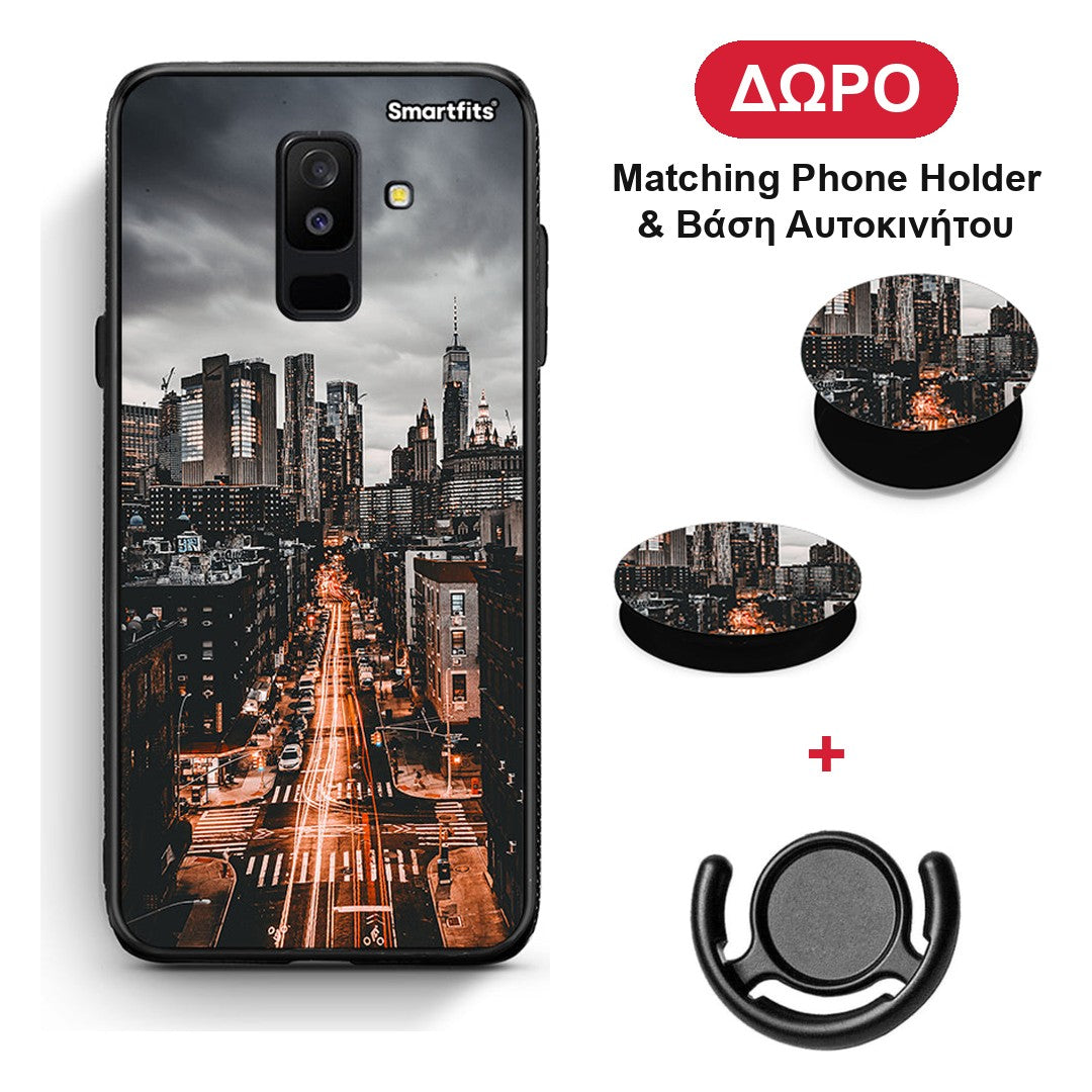 City Lights - Samsung Galaxy A6+ 2018 θήκη + Δώρο Phone Holder & Βάση Αυτοκινήτου