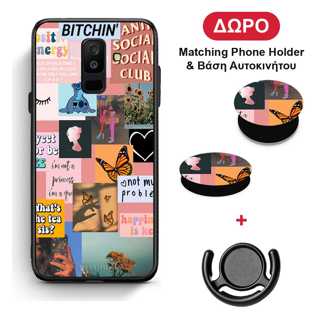 Collage Bitchin - Samsung Galaxy A6+ 2018 θήκη + Δώρο Phone Holder & Βάση Αυτοκινήτου