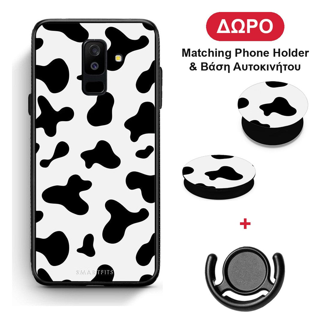 Cow Print - Samsung Galaxy A6+ 2018 θήκη + Δώρο Phone Holder & Βάση Αυτοκινήτου