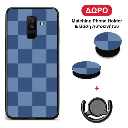 Denim Blue Checkerboard - Samsung Galaxy A6+ 2018 θήκη + Δώρο Phone Holder & Βάση Αυτοκινήτου