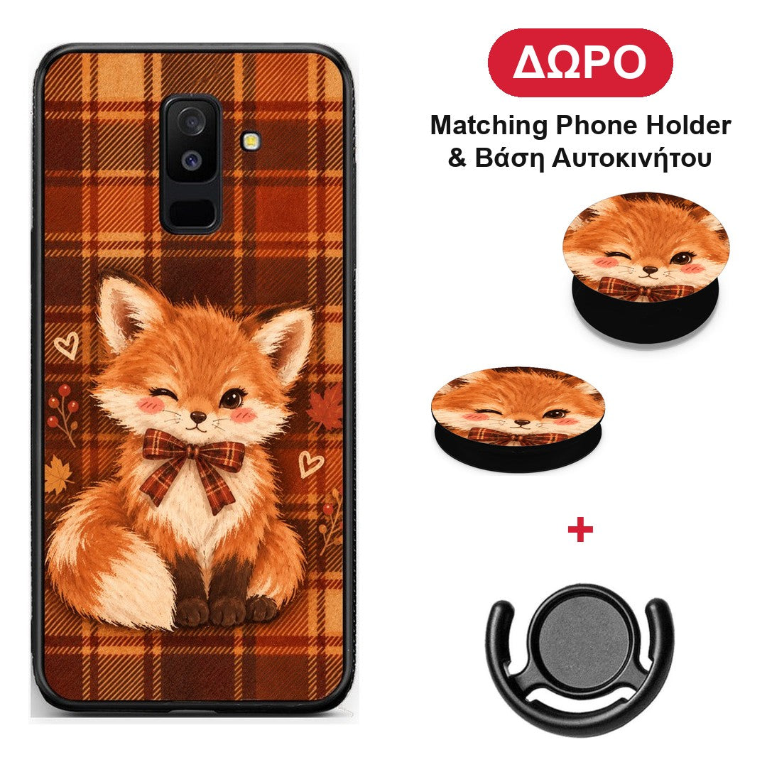 Fox on Autumn Tartan - Samsung Galaxy A6+ 2018 θήκη + Δώρο Phone Holder & Βάση Αυτοκινήτου