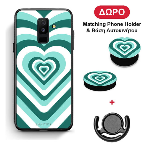 Green Hearts - Samsung Galaxy A6+ 2018 θήκη + Δώρο Phone Holder & Βάση Αυτοκινήτου