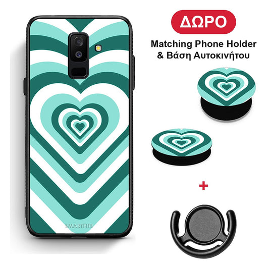 Green Hearts - Samsung Galaxy A6+ 2018 θήκη + Δώρο Phone Holder & Βάση Αυτοκινήτου