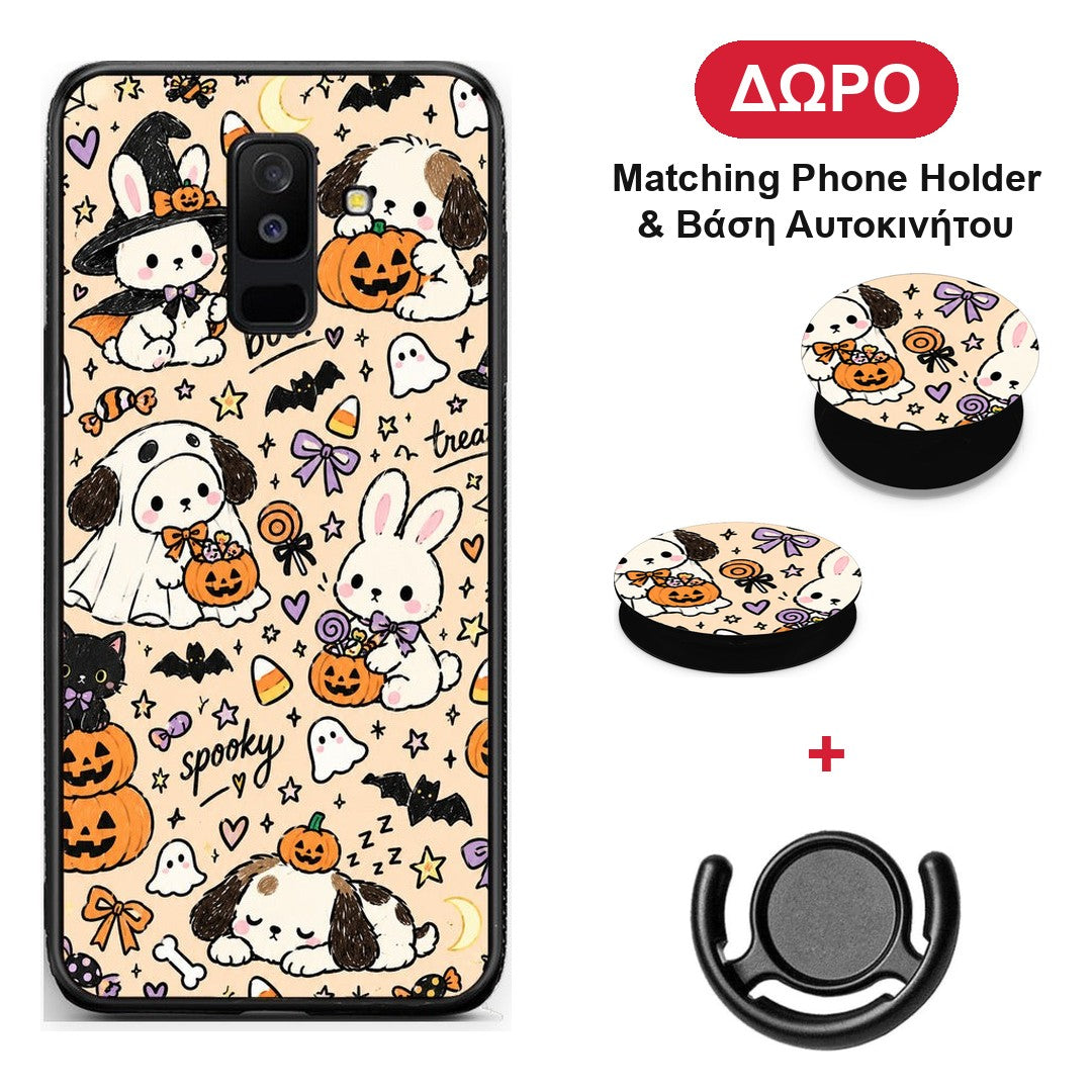 Halloween Puppies and Friends on Cream - Samsung Galaxy A6+ 2018 θήκη + Δώρο Phone Holder & Βάση Αυτοκινήτου