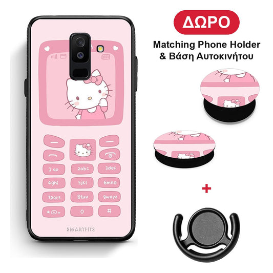 Hello Kitten - Samsung Galaxy A6+ 2018 θήκη + Δώρο Phone Holder & Βάση Αυτοκινήτου