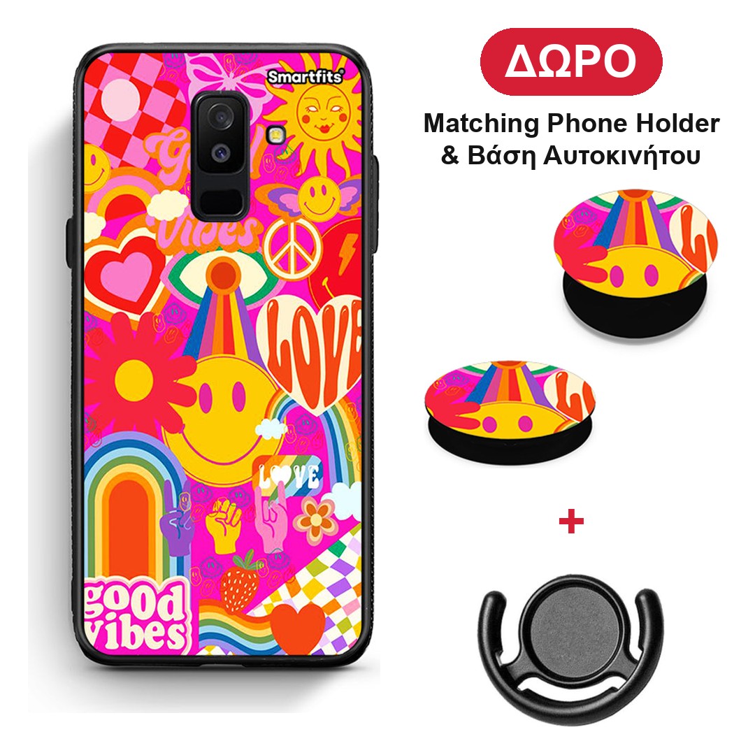 Hippie Love - Samsung Galaxy A6+ 2018 θήκη + Δώρο Phone Holder & Βάση Αυτοκινήτου