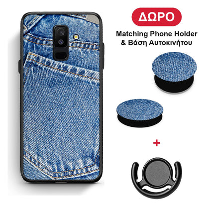 Jeans Pocket - Samsung Galaxy A6+ 2018 θήκη + Δώρο Phone Holder & Βάση Αυτοκινήτου