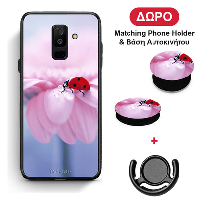 Ladybug Flower - Samsung Galaxy A6+ 2018 θήκη + Δώρο Phone Holder & Βάση Αυτοκινήτου
